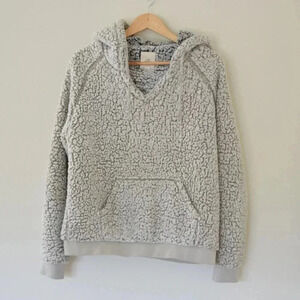THREAD + SUPPLY Cream Beige & Black Fuzzy Pullover Hoodie Sweater Size M